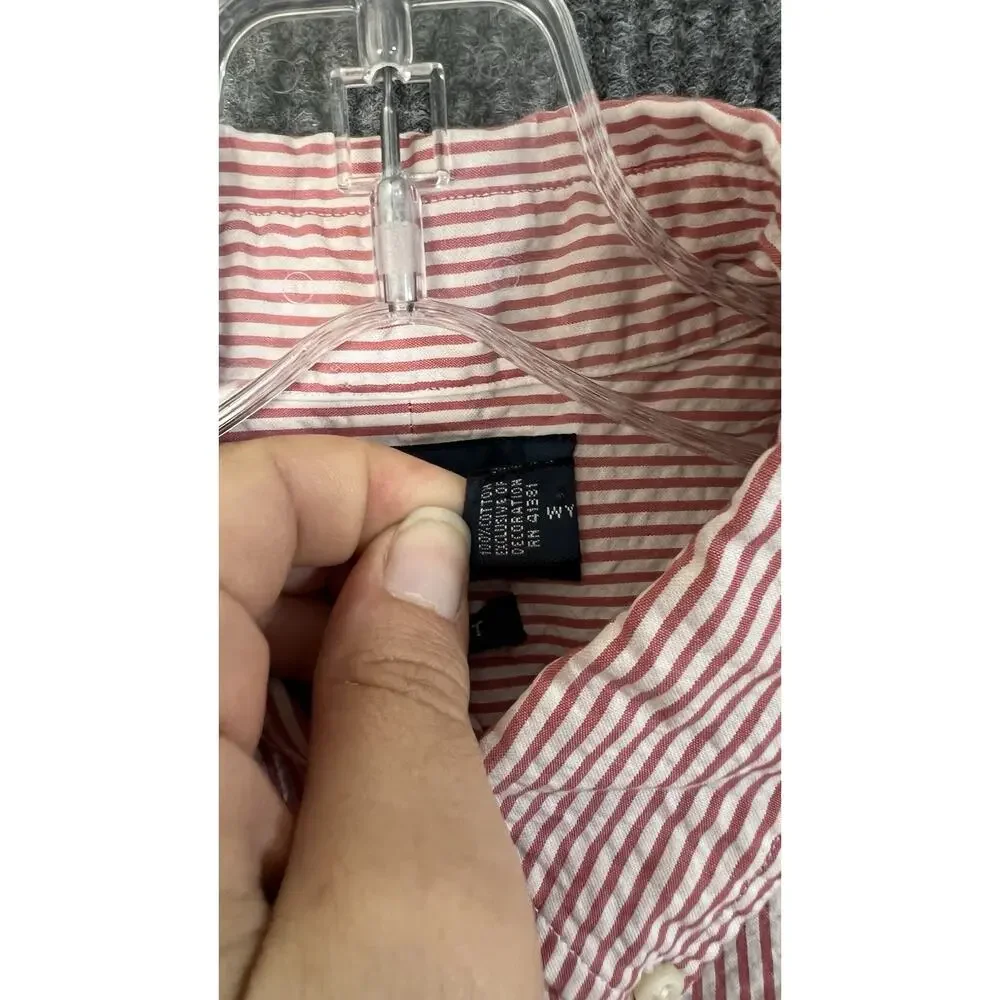 Ralph Lauren Button Down Shirt Mens Medium Red White Striped Seersucker Preppy